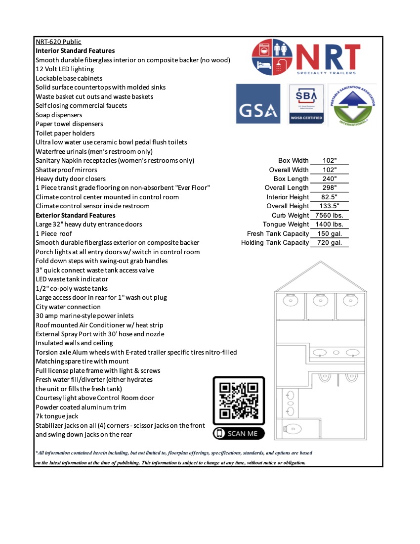 NRT-620 Public – 720 gallon waste tank, 4 season package